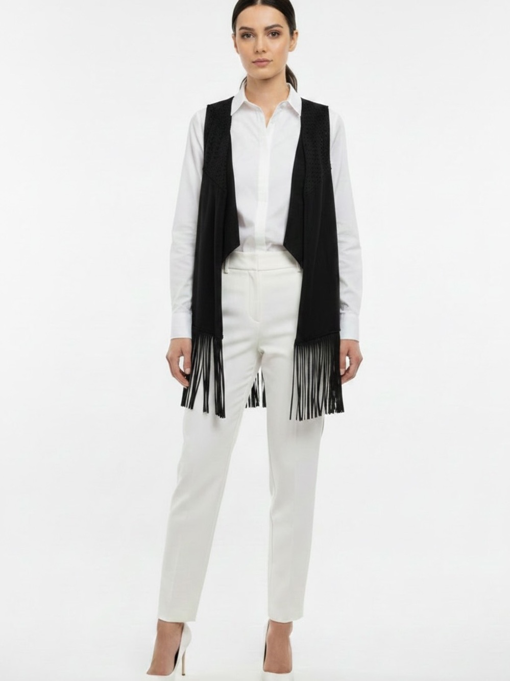 Black Fringe Open Front Vest ONLY